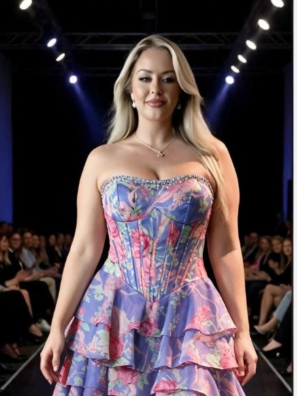 Strapless Floral Tiered Corset Dress in Lavender and Pink FREE Ring